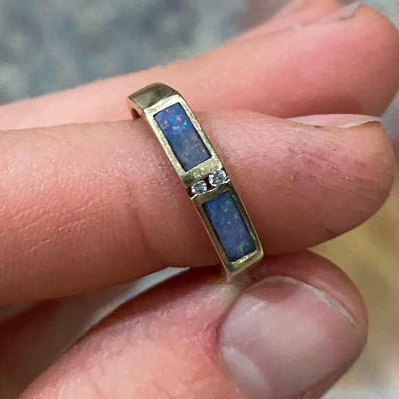 14k Solid Yellow Gold Australian Fire Opal and Diamond Ring Size 5.5 - Picture 4 of 8